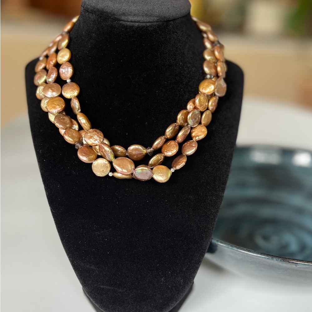 Silpada Brown and Gold Multi-Strand Necklace with Textured Discs